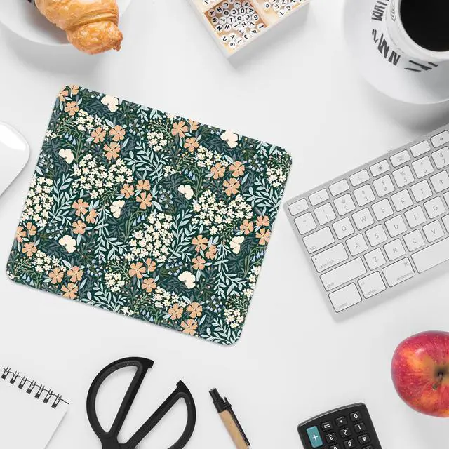 Alt view image 6 of 6 - Mouse Pad with Stitched Edges - Cute Floral Mousepad for Women, 9.25 x 7.75 inch Washable Square Desk Pad, Non-Slip Rubber Base, Office Home Laptop Accessories - Vintage Garden