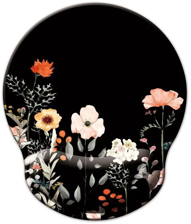 Main image of _Mega Brand Mouse Pad with Wrist Support, Ergonomic Mouse Pad with Memory Foam Wrist Rest Cushion, Non-Slip Rubber Base Gaming Mice Pad for Home Office Computer Laptop, Flower Black