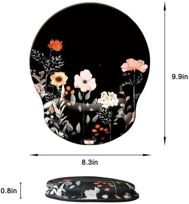 Alt view image 6 of 7 - _Mega Brand Mouse Pad with Wrist Support, Ergonomic Mouse Pad with Memory Foam Wrist Rest Cushion, Non-Slip Rubber Base Gaming Mice Pad for Home Office Computer Laptop, Flower Black