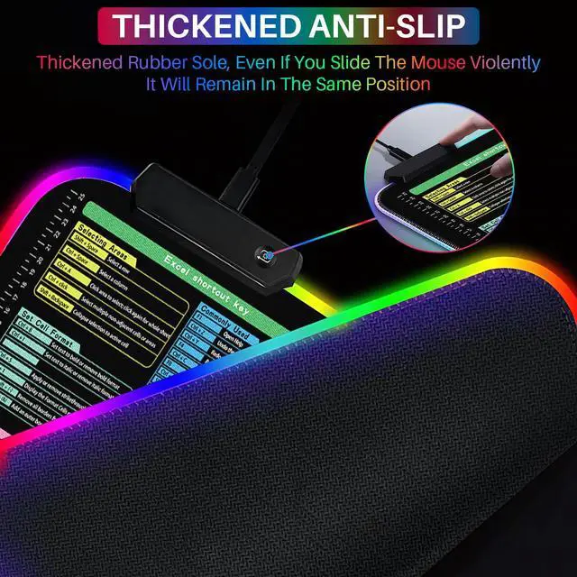 Alt view image 4 of 7 - _Mega Brand RGB Excel Cheat Sheet Desk Pad 31.5x11.8 with 13 Light Modes - Light Up Waterproof RGB Mouse Pad with Inch Scale,Contain 12 Types of Common Skill in Excel and Word,Excelpad XL Led Desk Mat