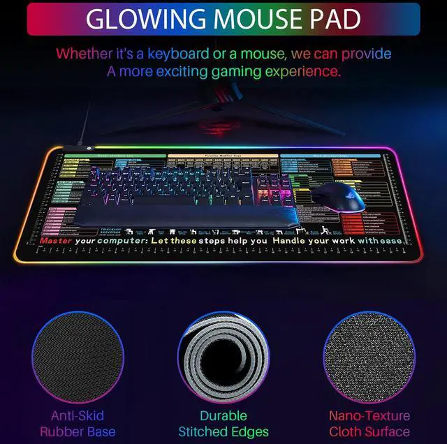 Alt view image 6 of 7 - _Mega Brand RGB Excel Cheat Sheet Desk Pad 31.5x11.8 with 13 Light Modes - Light Up Waterproof RGB Mouse Pad with Inch Scale,Contain 12 Types of Common Skill in Excel and Word,Excelpad XL Led Desk Mat