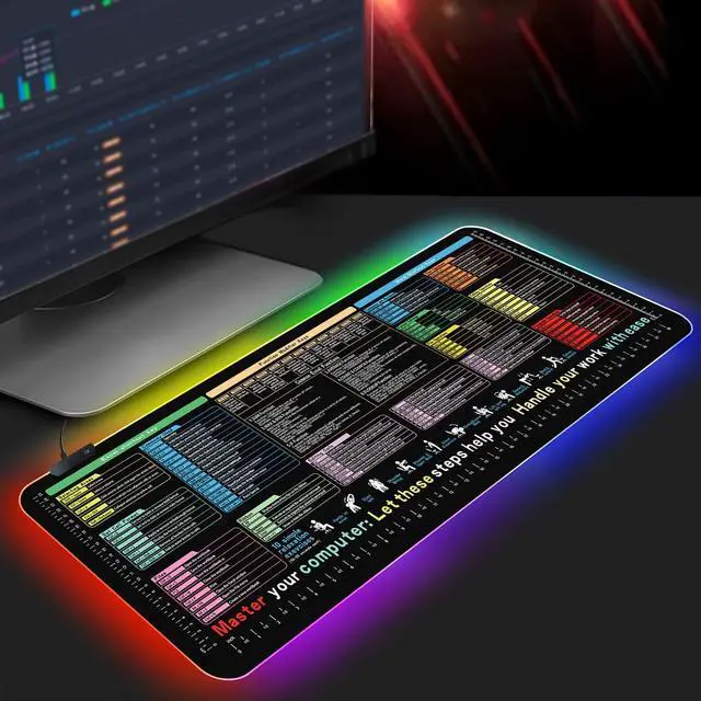 Alt view image 7 of 7 - _Mega Brand RGB Excel Cheat Sheet Desk Pad 31.5x11.8 with 13 Light Modes - Light Up Waterproof RGB Mouse Pad with Inch Scale,Contain 12 Types of Common Skill in Excel and Word,Excelpad XL Led Desk Mat