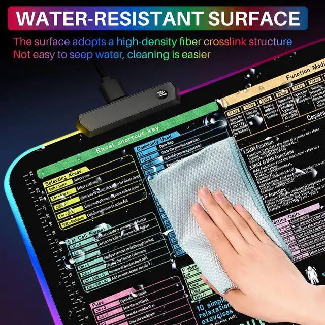 Alt view image 5 of 7 - _Mega Brand RGB Excel Cheat Sheet Desk Pad 31.5x11.8 with 13 Light Modes - Light Up Waterproof RGB Mouse Pad with Inch Scale,Contain 12 Types of Common Skill in Excel and Word,Excelpad XL Led Desk Mat