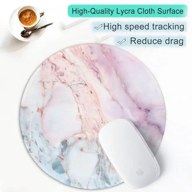 Alt view image 3 of 7 - Marble Round Mouse Pad Pink Marble Customized Premium-Textured Washable Desktop Protection Mouse Mat with Non-Slip Rubber Base 7.87×7.87×0.12 inches, Pink Marble