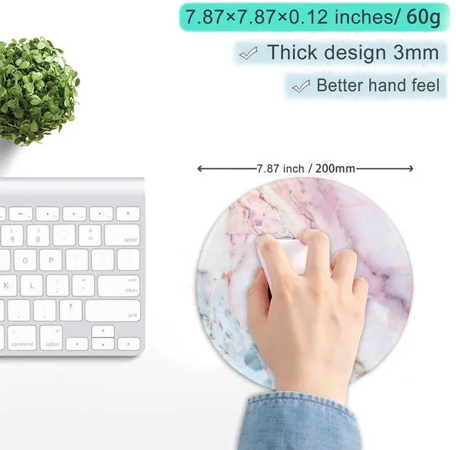 Alt view image 4 of 7 - Marble Round Mouse Pad Pink Marble Customized Premium-Textured Washable Desktop Protection Mouse Mat with Non-Slip Rubber Base 7.87×7.87×0.12 inches, Pink Marble