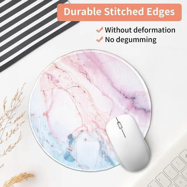 Alt view image 2 of 7 - Marble Round Mouse Pad, Pink Marble Customized Premium-Textured Washable Desktop Protection Mouse Mat with Non-Slip Rubber Base 7.87×7.87×0.12 inches