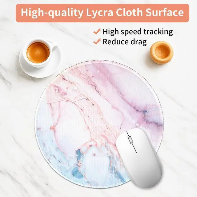 Alt view image 3 of 7 - Marble Round Mouse Pad, Pink Marble Customized Premium-Textured Washable Desktop Protection Mouse Mat with Non-Slip Rubber Base 7.87×7.87×0.12 inches