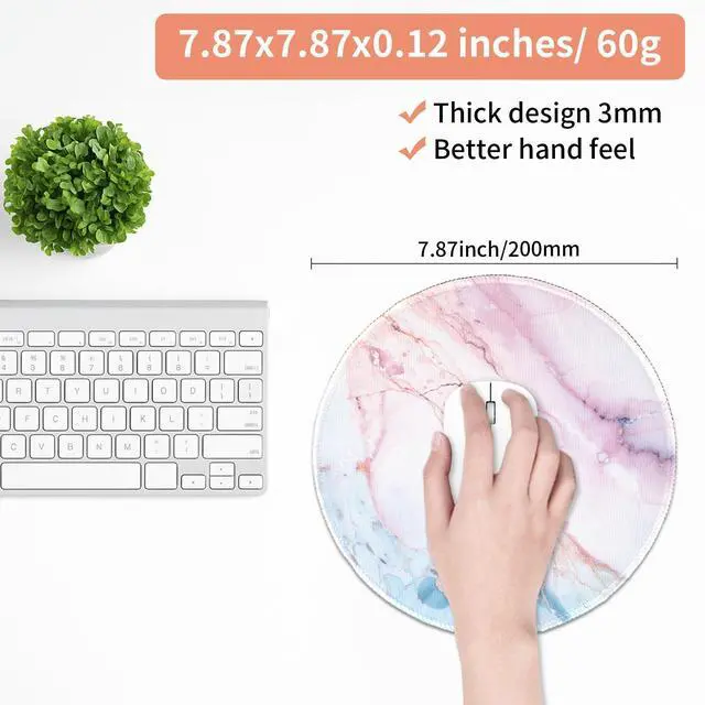 Alt view image 4 of 7 - Marble Round Mouse Pad, Pink Marble Customized Premium-Textured Washable Desktop Protection Mouse Mat with Non-Slip Rubber Base 7.87×7.87×0.12 inches