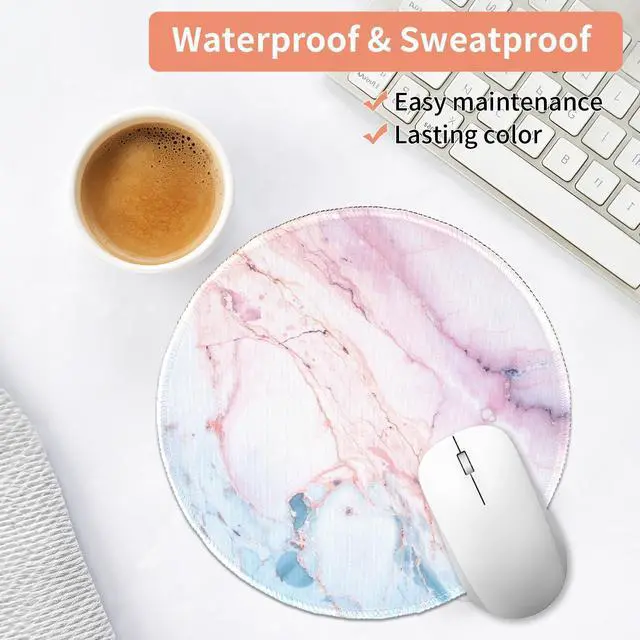 Alt view image 5 of 7 - Marble Round Mouse Pad, Pink Marble Customized Premium-Textured Washable Desktop Protection Mouse Mat with Non-Slip Rubber Base 7.87×7.87×0.12 inches