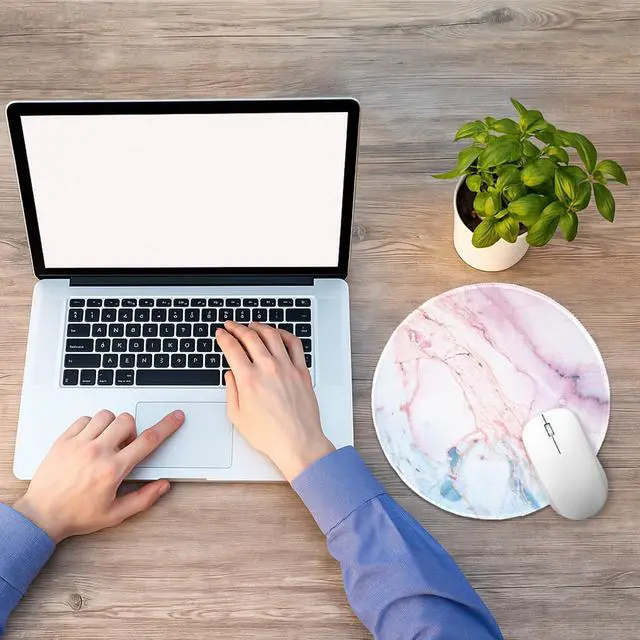 Alt view image 7 of 7 - Marble Round Mouse Pad, Pink Marble Customized Premium-Textured Washable Desktop Protection Mouse Mat with Non-Slip Rubber Base 7.87×7.87×0.12 inches