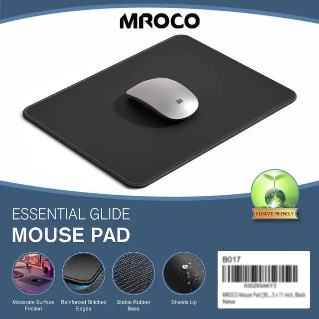 Alt view image 7 of 7 - _Mega Brand Mouse Pad [30% Larger] with Anti-fray Stitching, Premium-Textured & Waterproof Computer Mousepad with Non-Slip Rubber Base, Gaming Mouse Mat for Laptop, Office & Home, 8.5 x 11 inch, Black