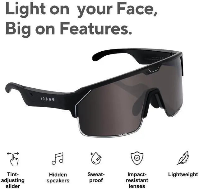 Alt view image 3 of 7 - _Mega Brand Smart Audio Sunglasses Matte Black Frame, Smoke Lenses | Open-Ear Bluetooth Glasses for Men & Women with Electronic Tint Control, Sweat Proof, Sports Eyewear, 100% UV Protection