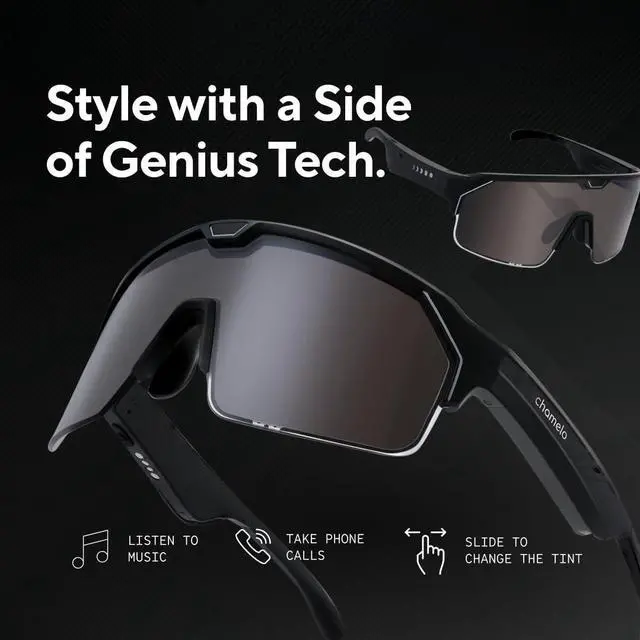 Alt view image 5 of 7 - _Mega Brand Smart Audio Sunglasses Matte Black Frame, Smoke Lenses | Open-Ear Bluetooth Glasses for Men & Women with Electronic Tint Control, Sweat Proof, Sports Eyewear, 100% UV Protection