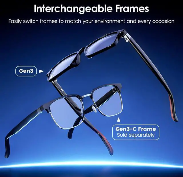 Alt view image 2 of 7 - Gen3 Smart Translation Glasses  Bluetooth Glasses with Dual Temples (Bluetooth+Standard), Real-Time AI Interpreter, Touch Control, Voice Assistant  Lightweight for Travel, Work, Business