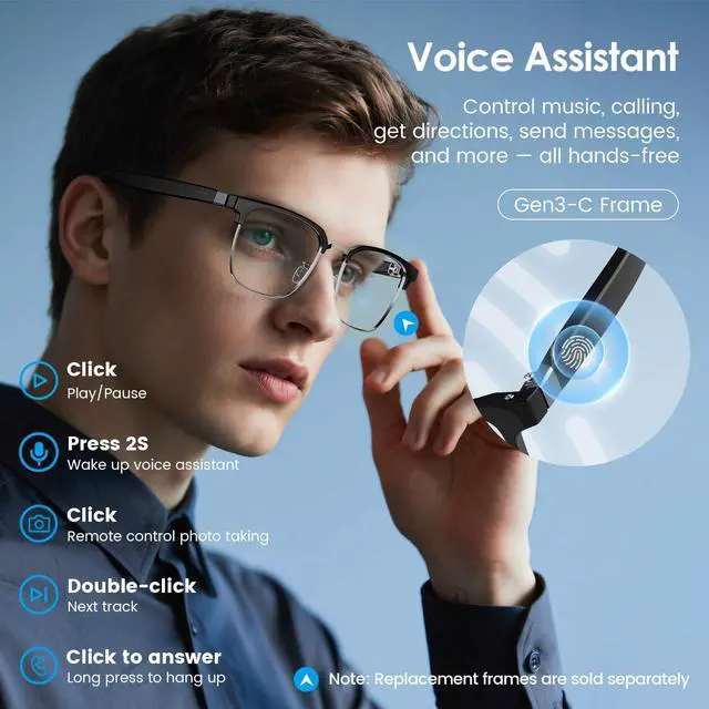 Alt view image 4 of 7 - Gen3 Smart Translation Glasses  Bluetooth Glasses with Dual Temples (Bluetooth+Standard), Real-Time AI Interpreter, Touch Control, Voice Assistant  Lightweight for Travel, Work, Business