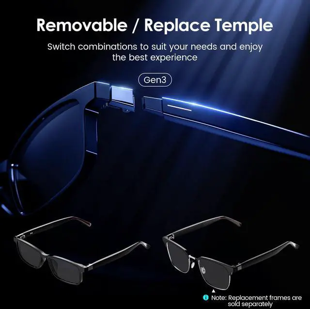 Alt view image 6 of 7 - Gen3 Smart Translation Glasses  Bluetooth Glasses with Dual Temples (Bluetooth+Standard), Real-Time AI Interpreter, Touch Control, Voice Assistant  Lightweight for Travel, Work, Business