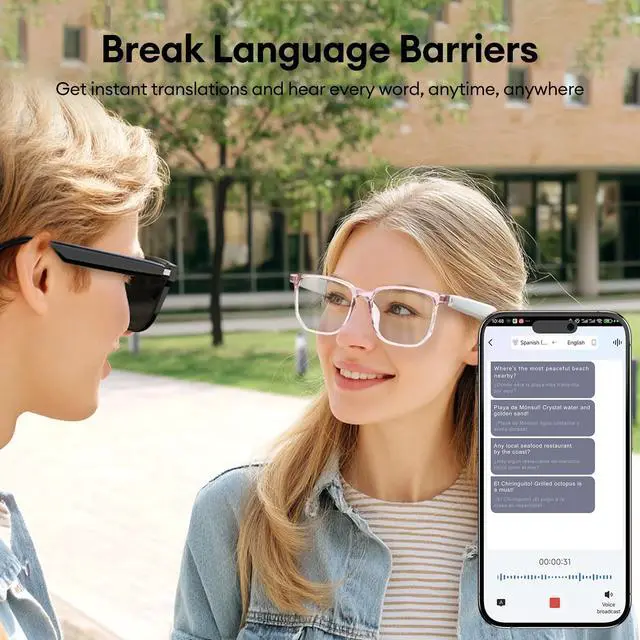 Alt view image 2 of 7 - _Mega Brand AI Smart Glasses, Bluetooth 5.4 Translation Glasses with 144 Language & Accents, Blue Light Filtering Lenses, Multifunctional Smart Glasses for Men Women, Travel Meeting Trade Business