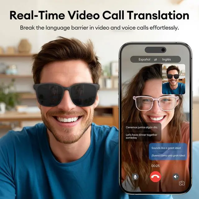 Alt view image 3 of 7 - _Mega Brand AI Smart Glasses, Bluetooth 5.4 Translation Glasses with 144 Language & Accents, Blue Light Filtering Lenses, Multifunctional Smart Glasses for Men Women, Travel Meeting Trade Business