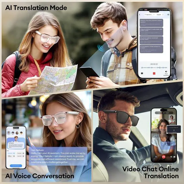Alt view image 7 of 7 - _Mega Brand AI Smart Glasses, Bluetooth 5.4 Translation Glasses with 144 Language & Accents, Blue Light Filtering Lenses, Multifunctional Smart Glasses for Men Women, Travel Meeting Trade Business