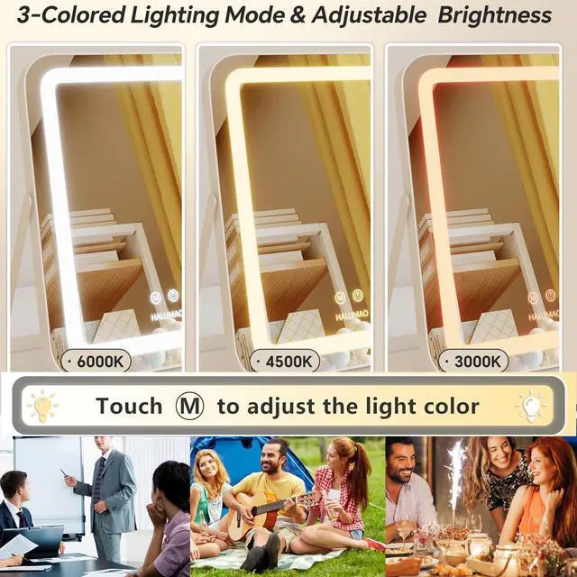 Alt view image 2 of 7 - _Mega Brand Vanity Mirror with Lights, 14.5" Light Up Makeup Mirror, LED Makeup Mirror with Lights for Bedroom Tabletop, Smart Touch Control 3 Colors Dimmable, 360° Rotation