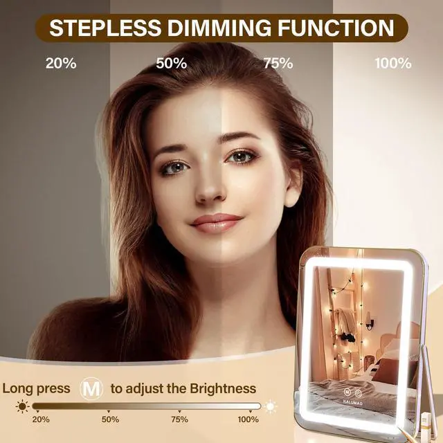 Alt view image 3 of 7 - _Mega Brand Vanity Mirror with Lights, 14.5" Light Up Makeup Mirror, LED Makeup Mirror with Lights for Bedroom Tabletop, Smart Touch Control 3 Colors Dimmable, 360° Rotation
