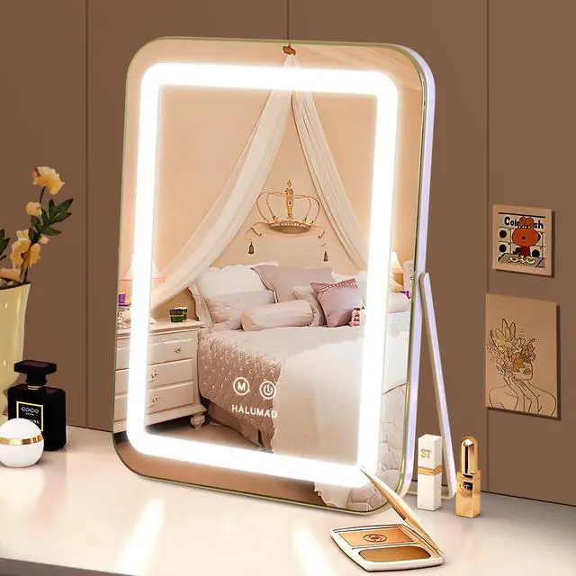 Alt view image 6 of 7 - _Mega Brand Vanity Mirror with Lights, 14.5" Light Up Makeup Mirror, LED Makeup Mirror with Lights for Bedroom Tabletop, Smart Touch Control 3 Colors Dimmable, 360° Rotation