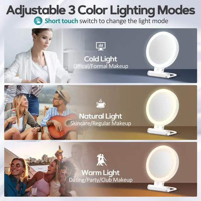 Alt view image 2 of 7 - Planet Magnifying Mirror with Light 30X, Double-Sided 1X/ 30X Magnifying Makeup Mirror with Tweezer, 2000mAh 3 Colour Modes with Adjustable Brightness,Foldable Travel Mirror(9" L x 7" W)