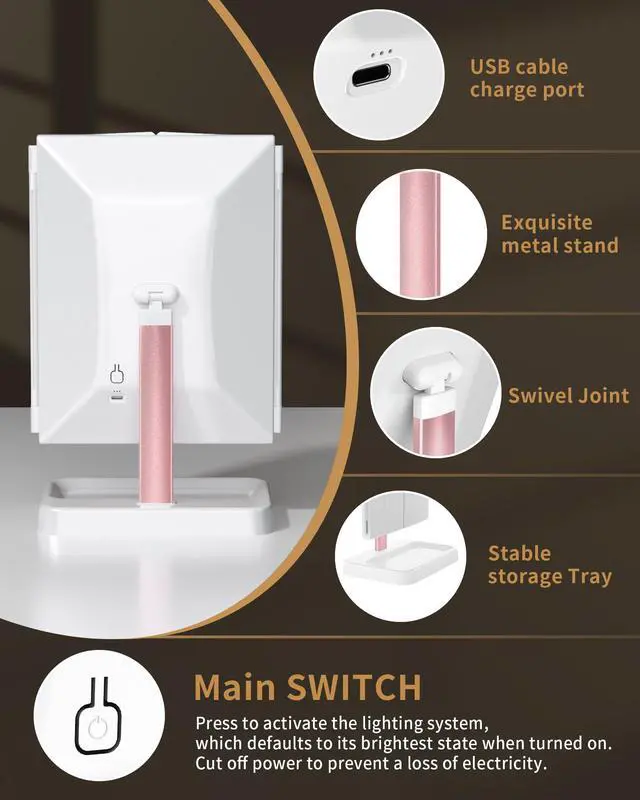 Alt view image 3 of 7 - for Mom Makeup Mirror Vanity Mirror with Lights, 14.4" L x 9.1" W Rechargeable Lighted Mirror with 1X 2X 3X Magnification, 76 LEDs & 3 Color Modes, Gifts for Women, Wife, Teengirls