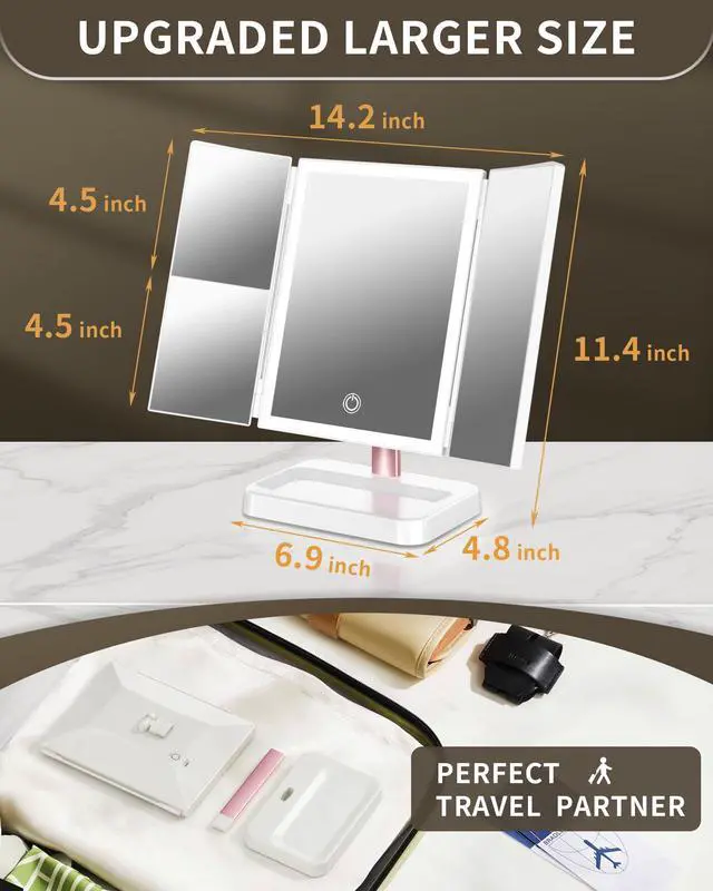 Alt view image 4 of 7 - for Mom Makeup Mirror Vanity Mirror with Lights, 14.4" L x 9.1" W Rechargeable Lighted Mirror with 1X 2X 3X Magnification, 76 LEDs & 3 Color Modes, Gifts for Women, Wife, Teengirls