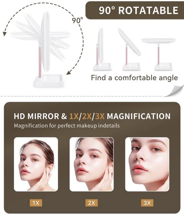 Alt view image 5 of 7 - for Mom Makeup Mirror Vanity Mirror with Lights, 14.4" L x 9.1" W Rechargeable Lighted Mirror with 1X 2X 3X Magnification, 76 LEDs & 3 Color Modes, Gifts for Women, Wife, Teengirls