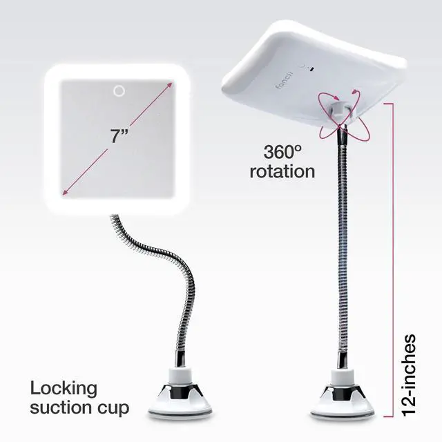 Alt view image 7 of 7 - JAYSUING 10x Flexible Magnifying Mirror with 3 LED Light Settings, Rechargeable - Gooseneck Lighted Makeup Mirror for Bathroom, Locking Suction Mount, Cordless, 360° Rotatable (Mira 2 Plus)