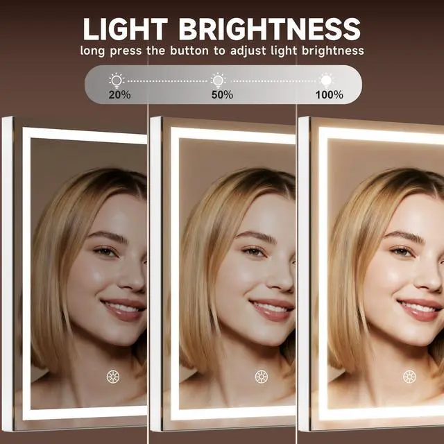 Alt view image 3 of 7 - _Mega Brand Vanity Mirror with Lights, 9.8" x 12" LED Makeup Mirror, Light & Brightness Adjustment, Smart Sensor, 360°Rotation, Aluminum Alloy Metal White Frame, with 5X Magnifying Glass