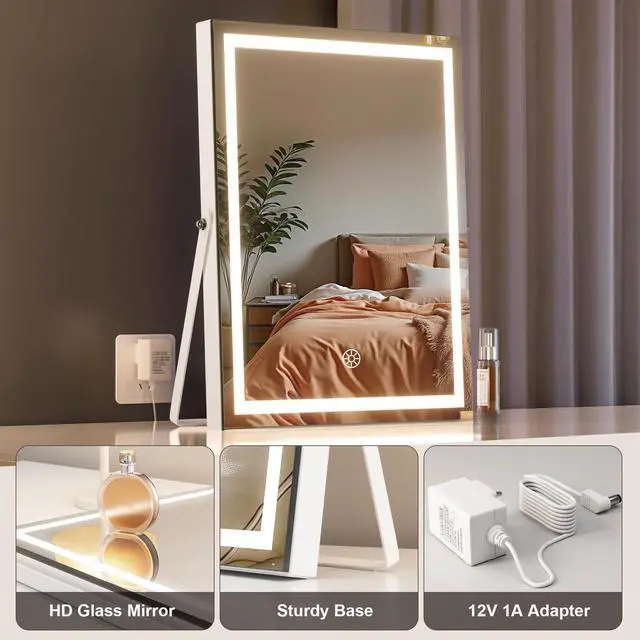 Alt view image 6 of 7 - _Mega Brand Vanity Mirror with Lights, 9.8" x 12" LED Makeup Mirror, Light & Brightness Adjustment, Smart Sensor, 360°Rotation, Aluminum Alloy Metal White Frame, with 5X Magnifying Glass