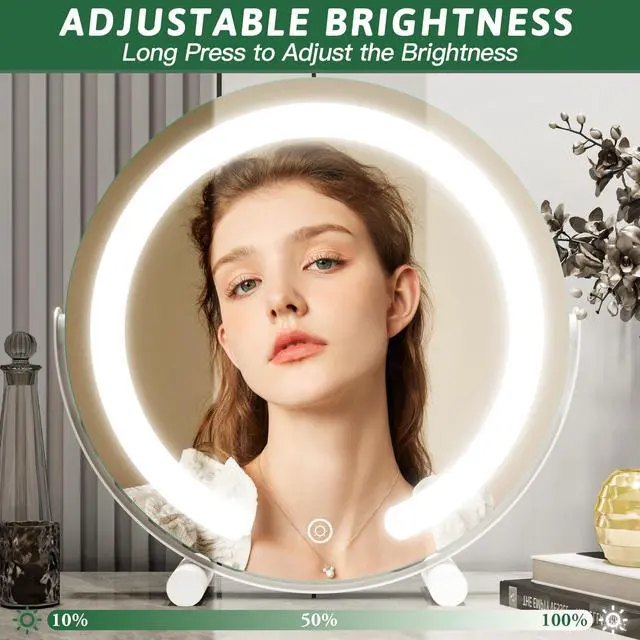 Alt view image 4 of 7 - _Mega Brand Vanity Mirror with Lights, 12 Inch Light Up Makeup Mirror, LED Makeup Mirror with Lights for Bedroom Tabletop, Smart Touch Control 3 Colors Dimmable, 360° Rotation, White