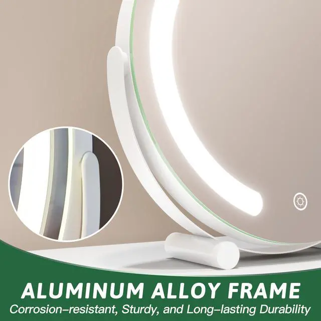 Alt view image 5 of 7 - _Mega Brand Vanity Mirror with Lights, 12 Inch Light Up Makeup Mirror, LED Makeup Mirror with Lights for Bedroom Tabletop, Smart Touch Control 3 Colors Dimmable, 360° Rotation, White