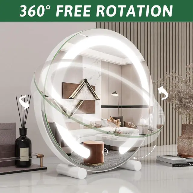 Alt view image 7 of 7 - _Mega Brand Vanity Mirror with Lights, 12 Inch Light Up Makeup Mirror, LED Makeup Mirror with Lights for Bedroom Tabletop, Smart Touch Control 3 Colors Dimmable, 360° Rotation, White