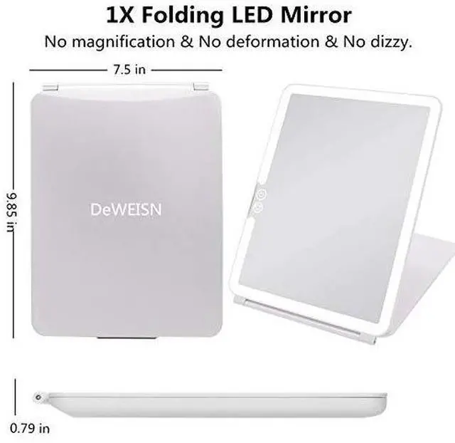 Alt view image 2 of 6 - Folding Lighted Makeup Mirror with 72 LEDs 3 Colors Light Modes USB Rechargable 1800mA Batteries Portable Ultra Thin Compact Vanity Mirror Dimmable Travel Mirror