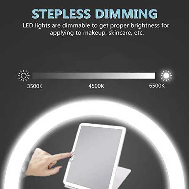 Alt view image 4 of 6 - Folding Lighted Makeup Mirror with 72 LEDs 3 Colors Light Modes USB Rechargable 1800mA Batteries Portable Ultra Thin Compact Vanity Mirror Dimmable Travel Mirror