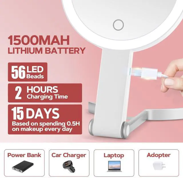 Alt view image 4 of 7 - _Mega Brand Mirror, 30X Magnifying Mirror with Light and Adjustable Brightness, Hanging and Handheld Mirror with Handle, Portable Travel Makeup Mirror with Lights, Vanity Mirrors for Women