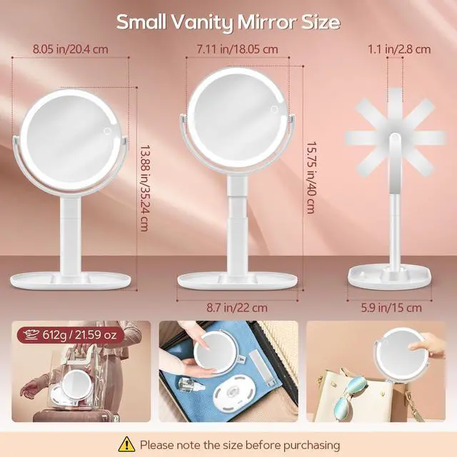 Alt view image 6 of 7 - _Mega Brand Makeup Mirror with Lights, Lighted Magnifying Mirror 30X with 3 Lighting and Adjustable Brightness, 2-Sided Height Adjustable Vanity Mirror for Bathroom, Gifts for Women White