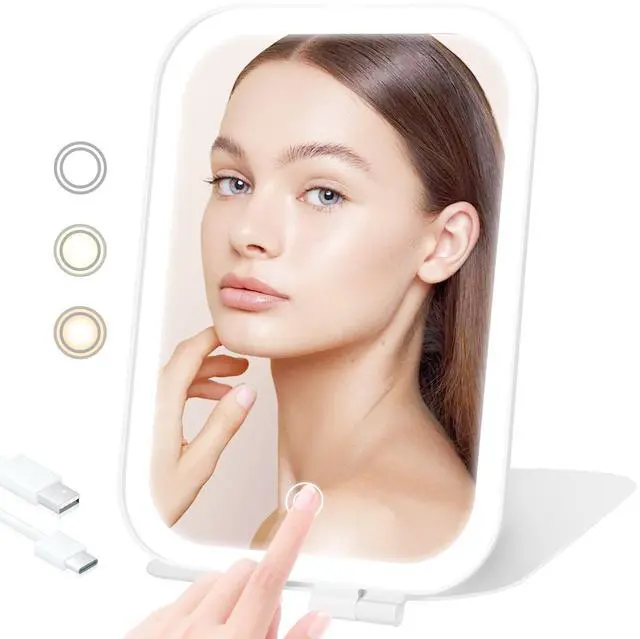 Main image of _Mega Brand Travel Makeup Mirror, Portable Mirror with 3 Adjustable Light Settings, USB-Rechargeable Vanity Mirror with LightsGift for Women and Girls