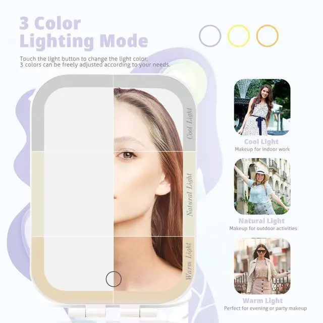 Alt view image 2 of 7 - _Mega Brand Travel Makeup Mirror, Portable Mirror with 3 Adjustable Light Settings, USB-Rechargeable Vanity Mirror with LightsGift for Women and Girls