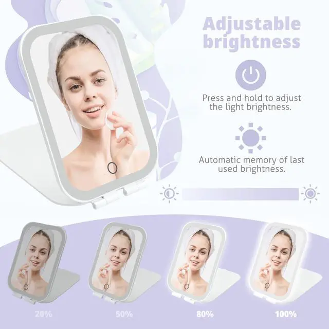Alt view image 3 of 7 - _Mega Brand Travel Makeup Mirror, Portable Mirror with 3 Adjustable Light Settings, USB-Rechargeable Vanity Mirror with LightsGift for Women and Girls