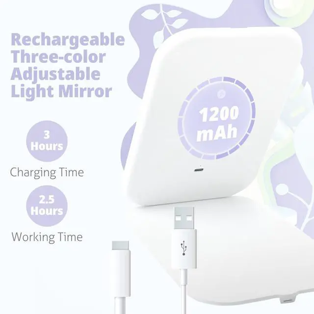 Alt view image 6 of 7 - _Mega Brand Travel Makeup Mirror, Portable Mirror with 3 Adjustable Light Settings, USB-Rechargeable Vanity Mirror with LightsGift for Women and Girls