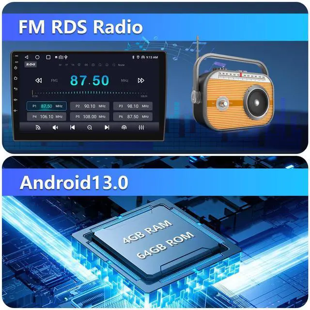 Alt view image 5 of 7 - _Mega Brand4G+64G Android 13 Car Radio for Honda Civic 2006-2011 with Wireless Carplay Android Auto GPS Navigation 10.1 Inch IPS Touch Screen Head Unit, Support Steering Wheel Control, , Backup Camera