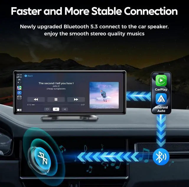 Alt view image 5 of 7 - _Mega Brand Wireless Apple Carplay Screen for Car, Secure Strong Bracket, Portable Apple CarPlay& Android Auto Car Stereo with GPS Navigation, Bluetooth, Mirror Link, Voice Control,Fits All Vehicles