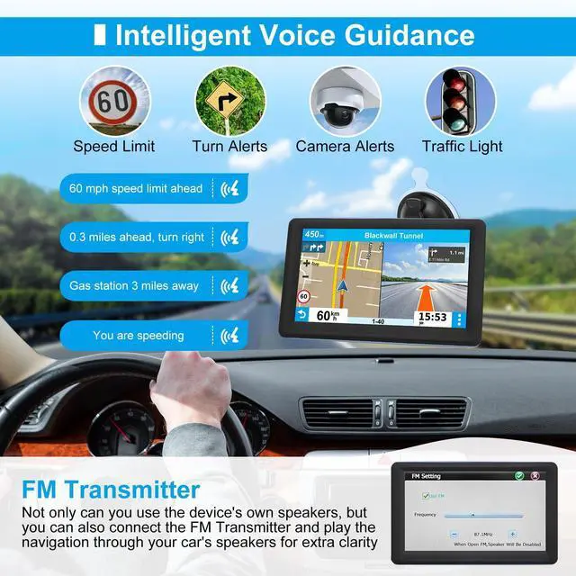 Alt view image 3 of 5 - _Mega BrandNavigator for Car Truck RV, Latest 2025 Map, 7 inch Touch Screen Real Voice Spoken Turn-by-Turn Direction Reminding Navigation System for Cars, Vehicle GPS with Speed and Red Light Warning