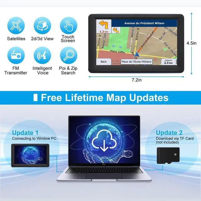Alt view image 4 of 5 - _Mega BrandNavigator for Car Truck RV, Latest 2025 Map, 7 inch Touch Screen Real Voice Spoken Turn-by-Turn Direction Reminding Navigation System for Cars, Vehicle GPS with Speed and Red Light Warning