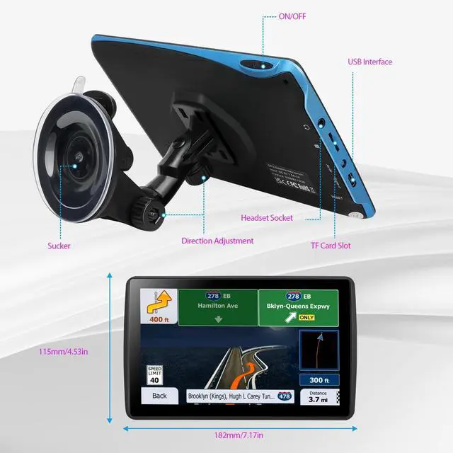 Alt view image 4 of 5 - _Mega Brand Navigator for Car Truck RV - Touchscreen Navigation System,  North America Maps Free Lifetime Updates, Turn-by-Turn Voice Guidance, Speed & Red Light Warning, GPS Navigation for All Cars
