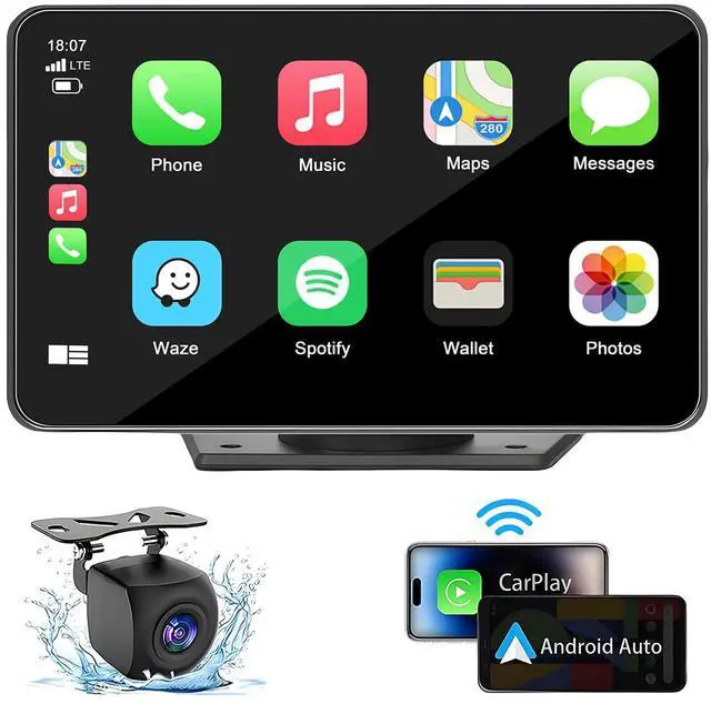Main image of _Mega Brand 7" HD Portable Carplay Wireless Touch Screen Double Din Car Stereo Compatible Apple Carplay and Android Auto with GPS Navigation, Voice Control, Mirror Link, Bluetooth